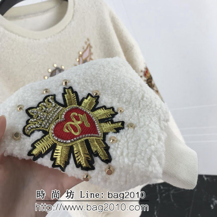DＧ杜嘉班納 18ss秋冬新款 愛神丘比特刺繡圖案 羊羔毛白色長袖衣 情侶款 ydi1848